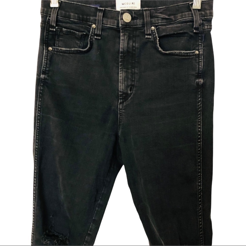 MCGUIRE Vintage Slim High Rise Destroyed Blown Out Knee Jeans Black 27 goth